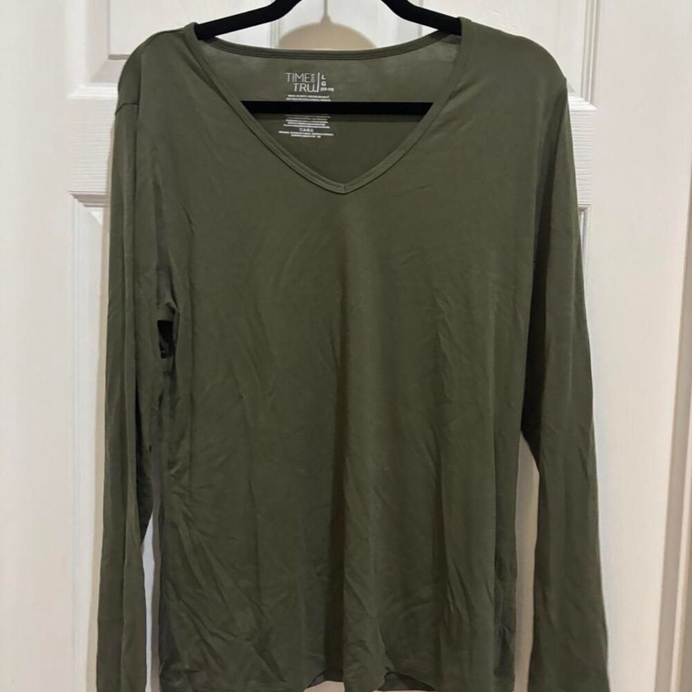 Time-and-tru Women's Green and Khaki Shirt